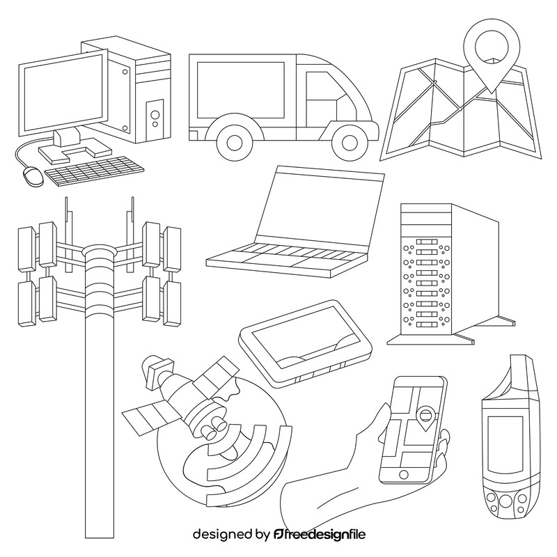 GPS tracking technology icons black and white vector