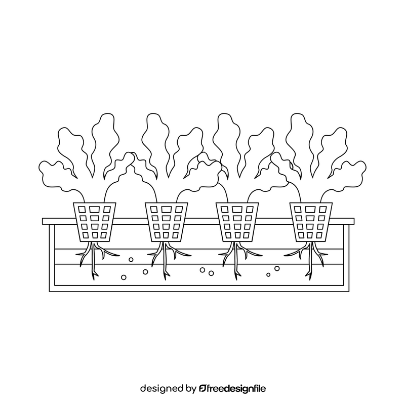 Hydroponics growing tray black and white clipart