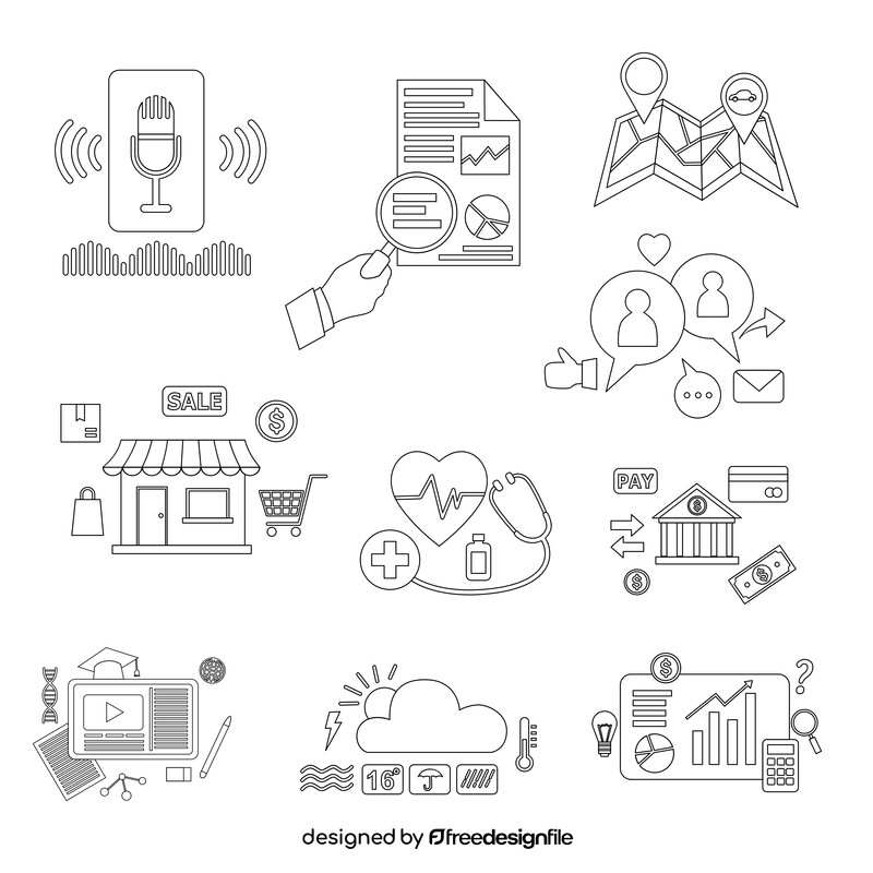 Intelligent apps icons black and white vector