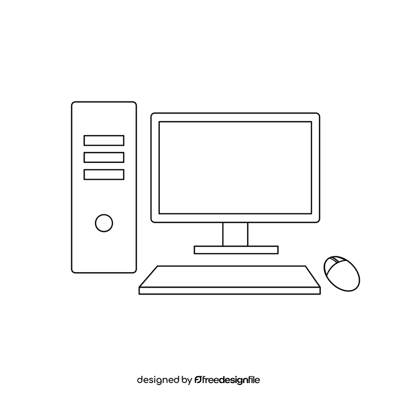 Desktop computer black and white clipart