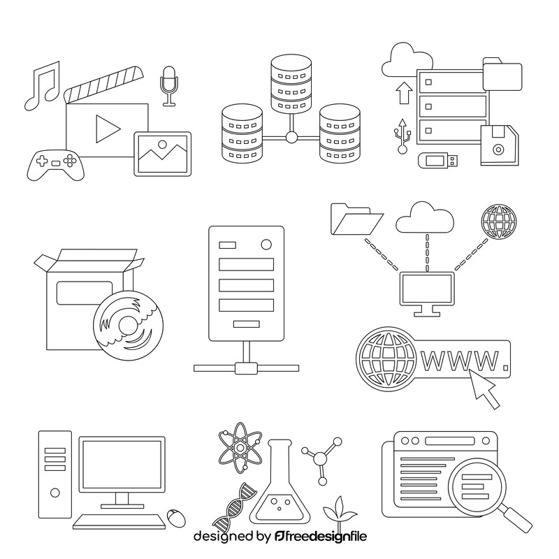 Information technology icon set black and white vector