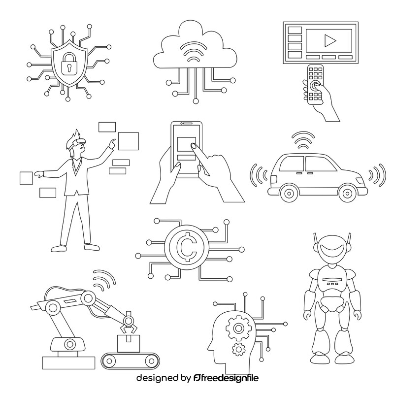 Internet of things icons black and white vector