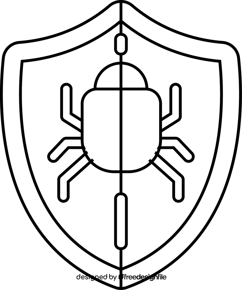 Malware, shield, antivirus icon black and white clipart