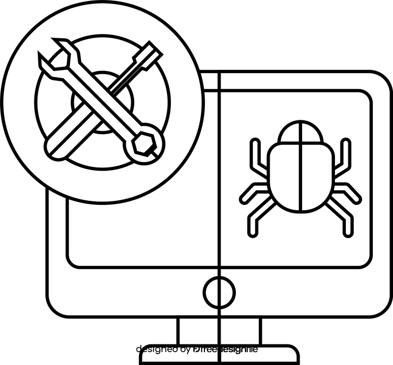 Debug, debugging, malware icon black and white clipart