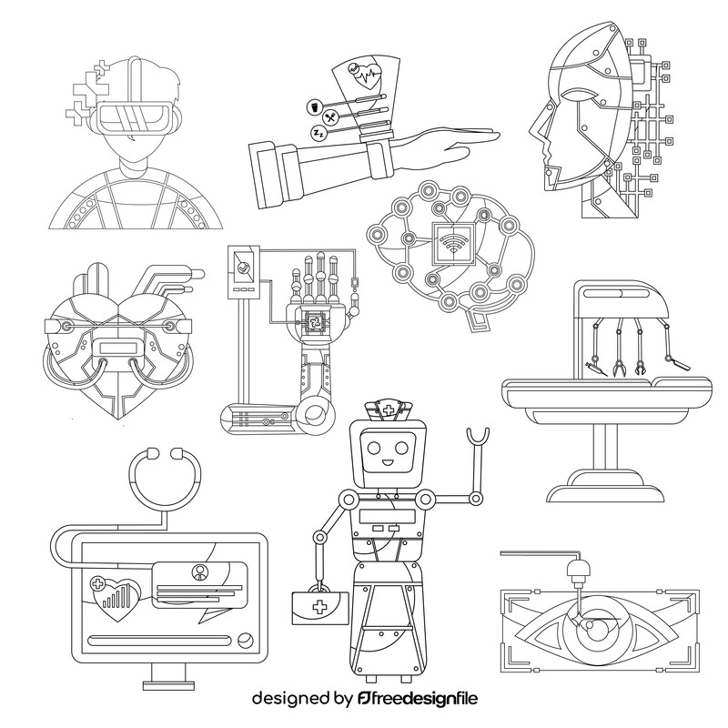 Medical technology icon set black and white vector