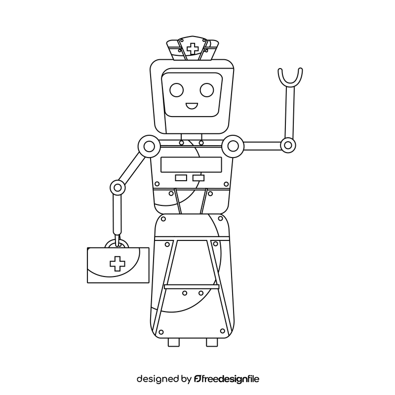 Nurse robot black and white clipart