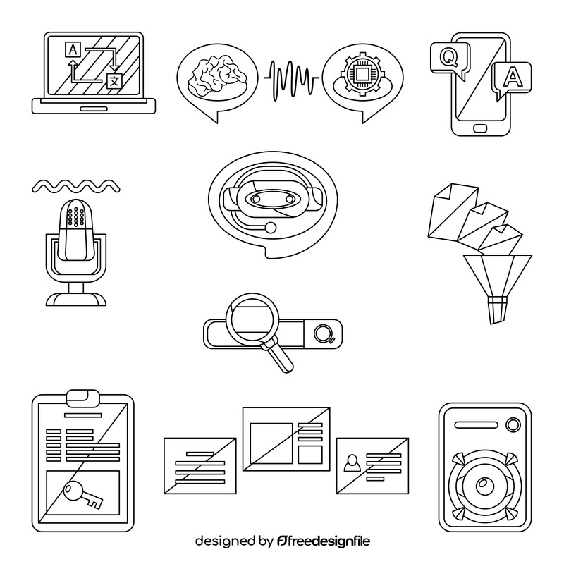 Natural Language Processing icon set black and white vector