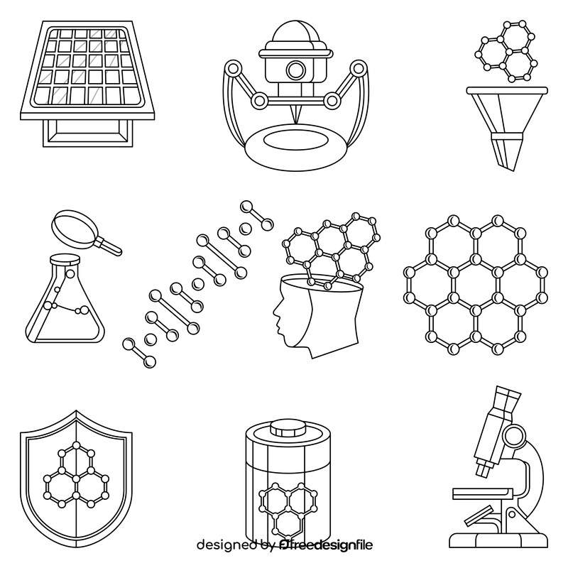 Nanotechnology icon set black and white vector