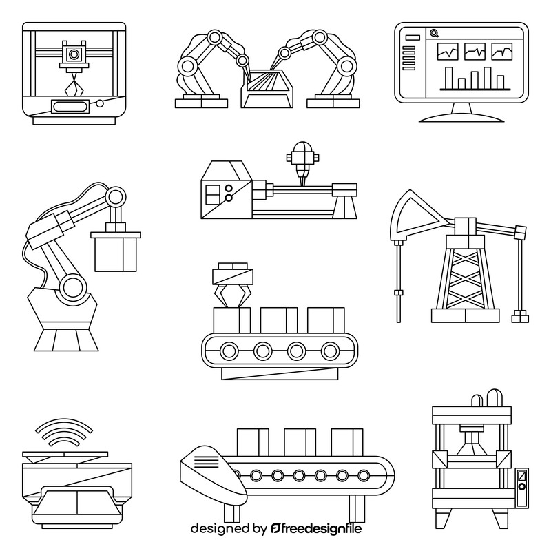 Production technology icon set black and white vector
