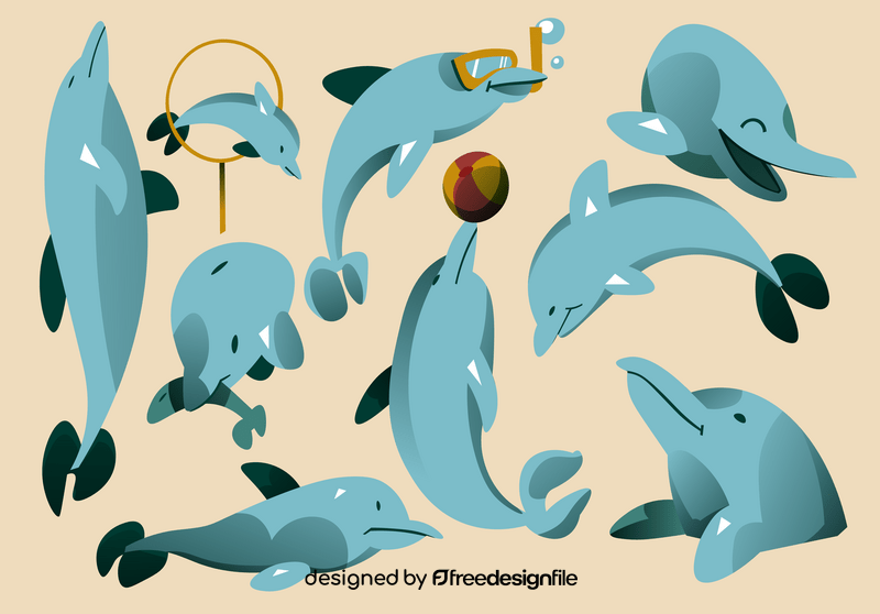 Dolphin cartoon set vector