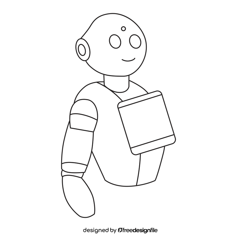 Robot waiter black and white clipart