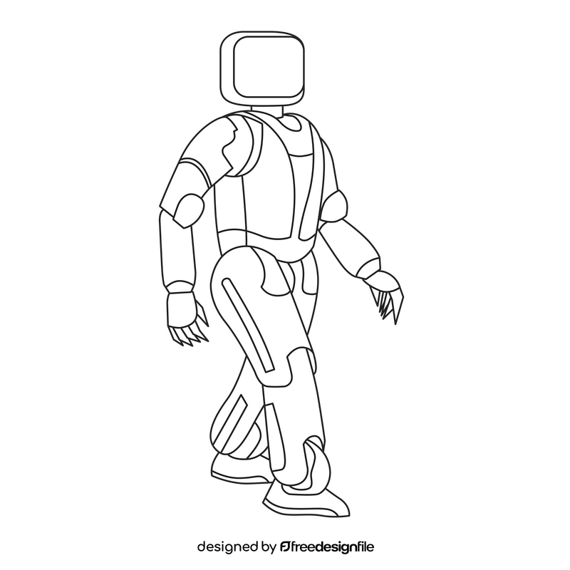 Robot humanoid black and white clipart