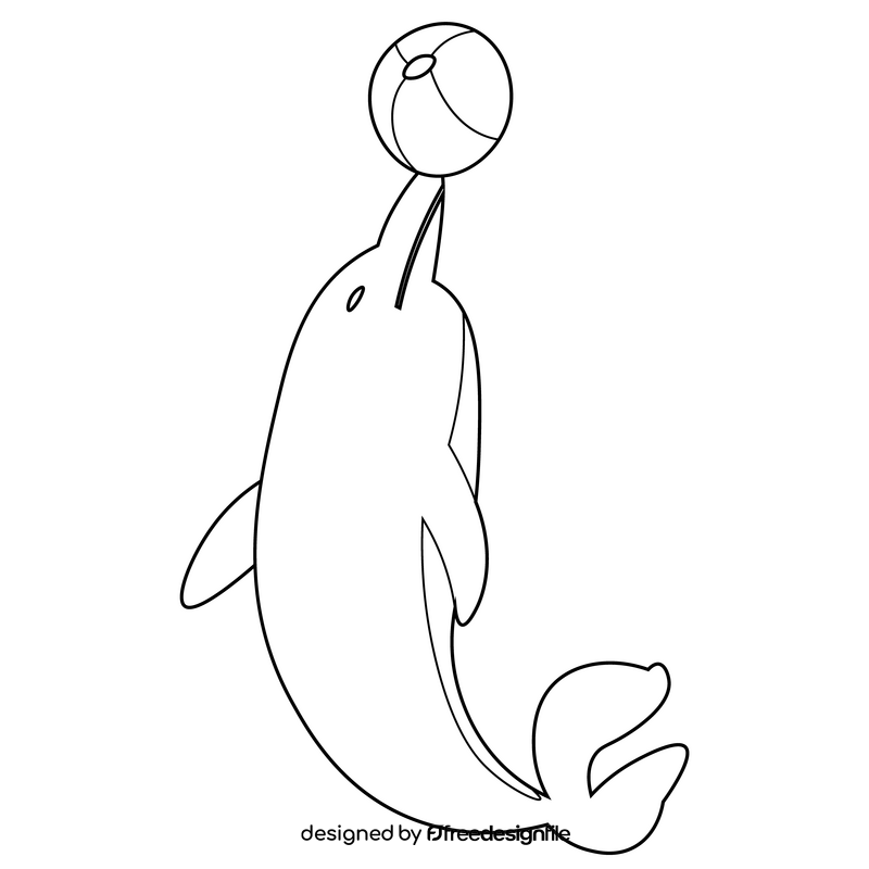 Cute dolphin playing ball black and white clipart