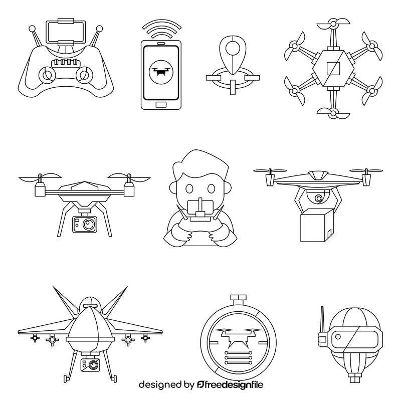 Unmanned aerial vehicle icon set black and white vector