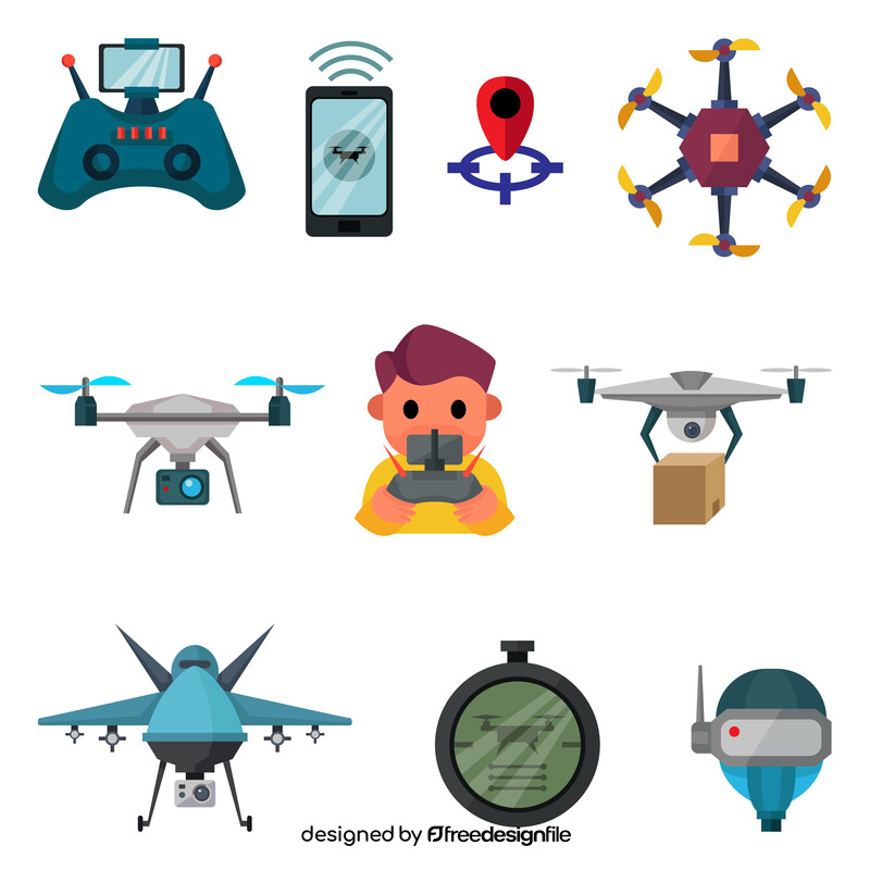 Unmanned aerial vehicle icon set vector