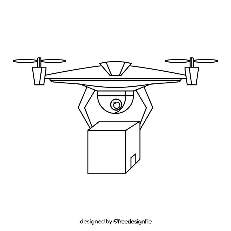 Unmanned Aerial Vehicle Delivery Drone black and white clipart