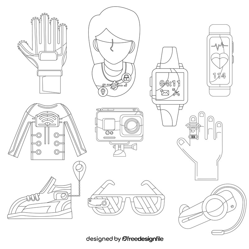 Wearable technology icon set black and white vector