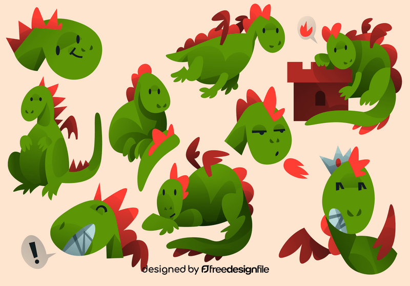 Dragon cartoon set vector