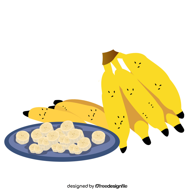 Free banana slices on a plate clipart