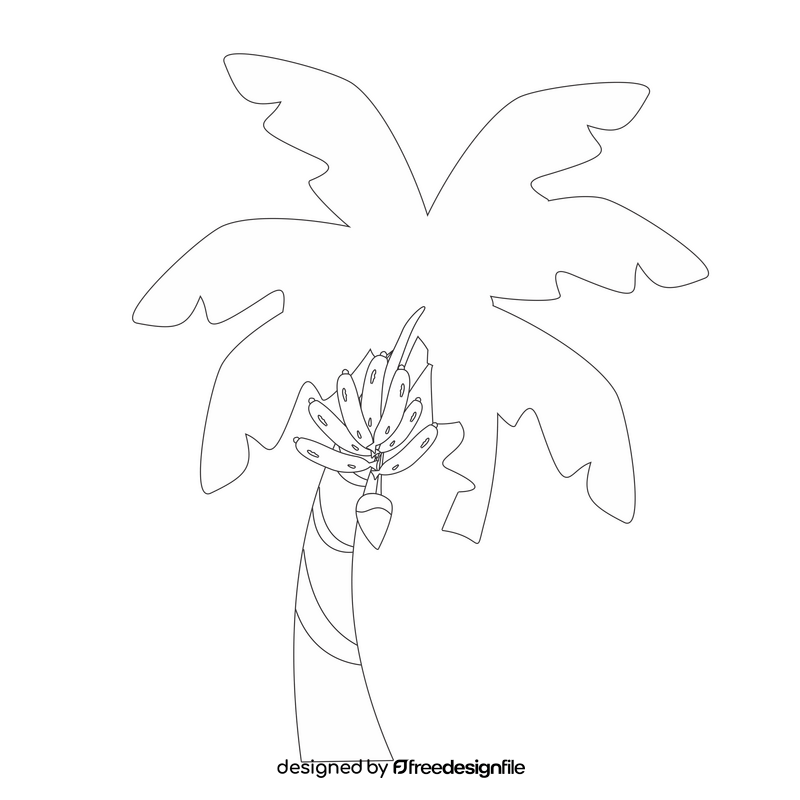 Tropical Banana Palm Tree black and white clipart