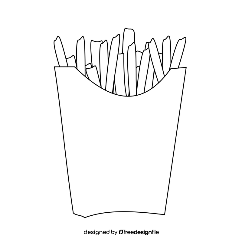 Fries in a box cartoon black and white clipart