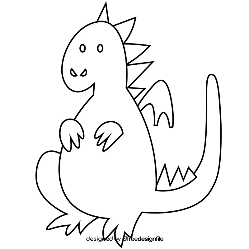 Dragon sitting black and white clipart