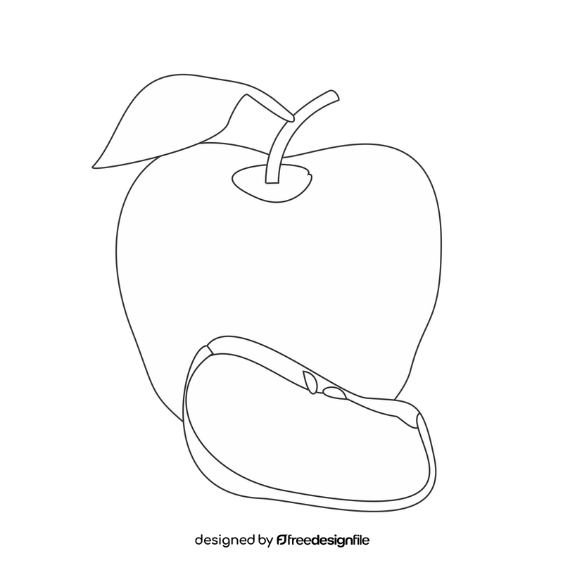 Whole and slice of apple black and white clipart