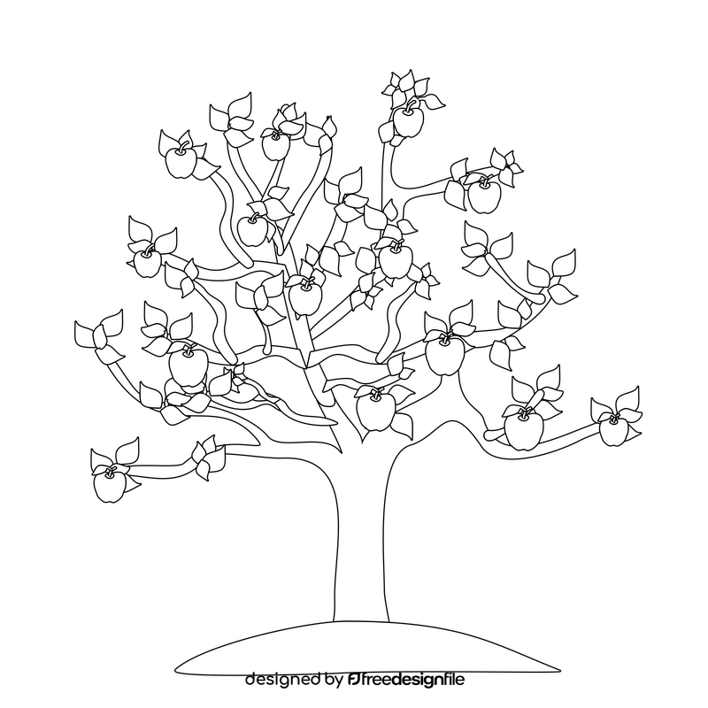 Apple tree cartoon black and white clipart