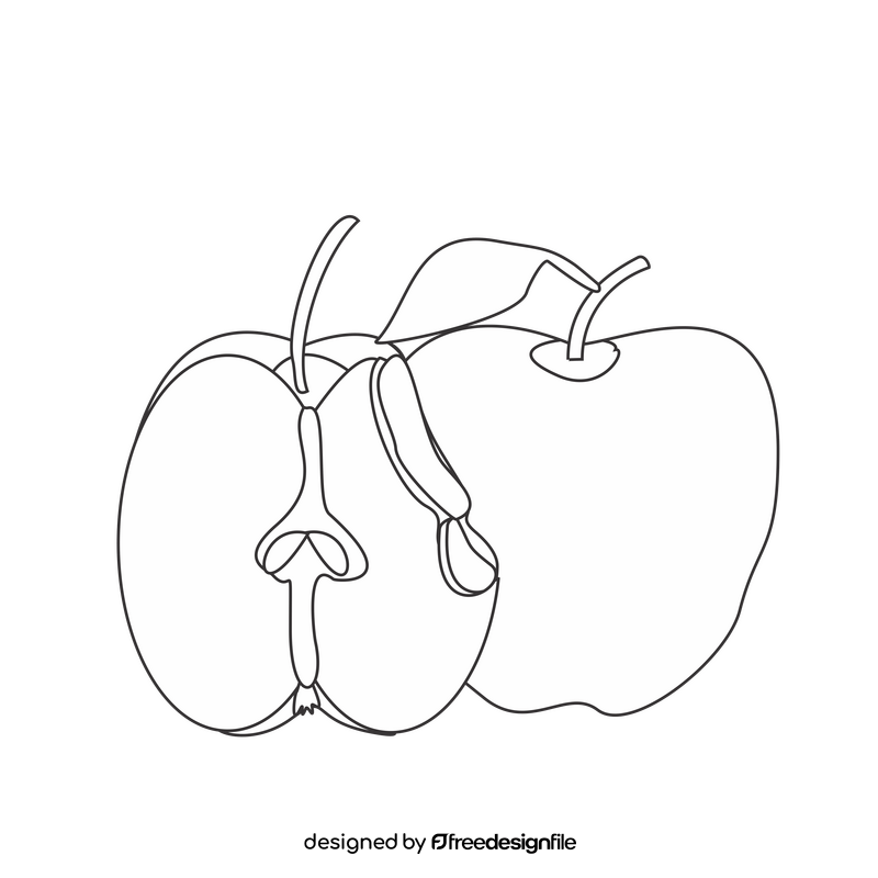Free cut in half apple black and white clipart