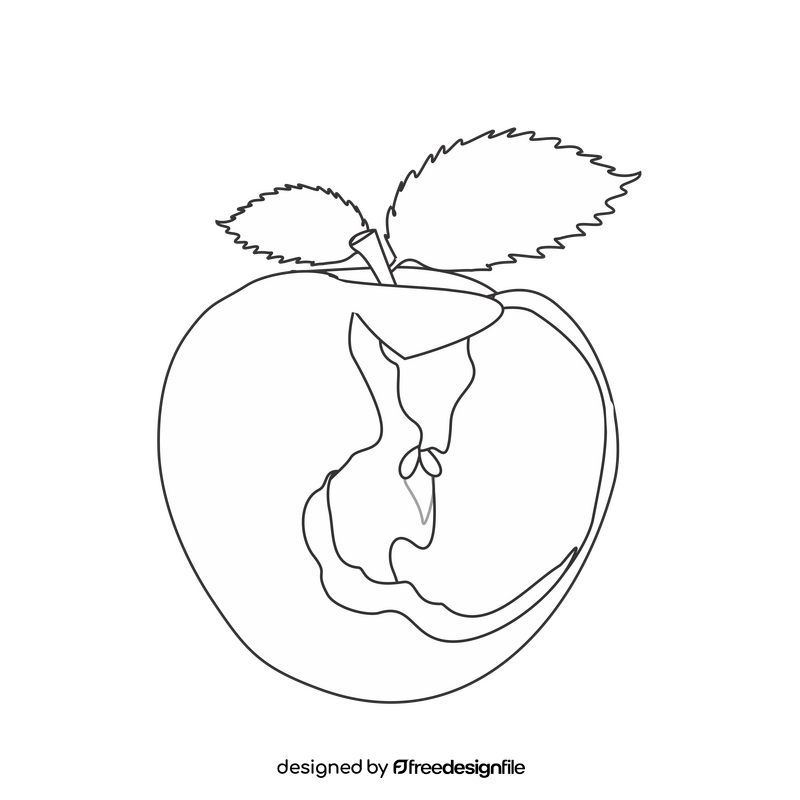 Bitten apple drawing black and white clipart