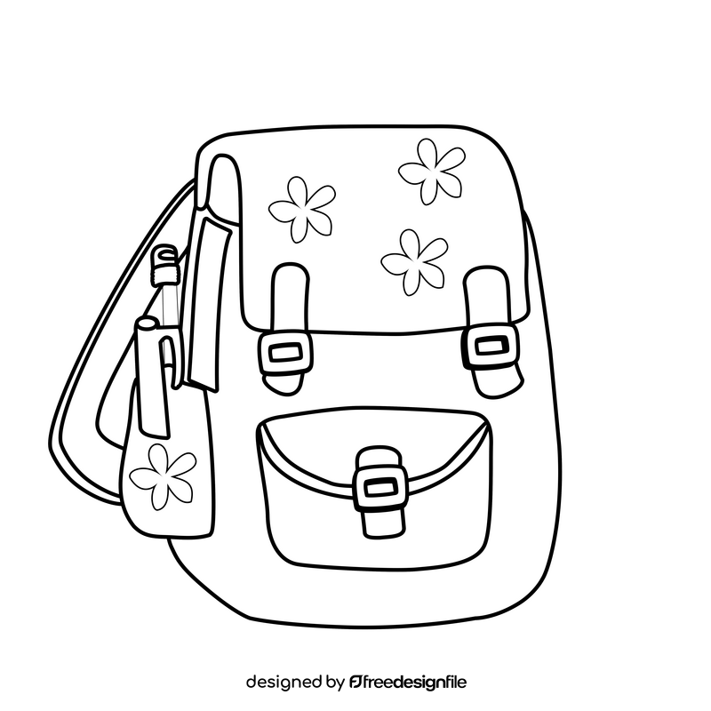 Pink girls backpack for school black and white clipart