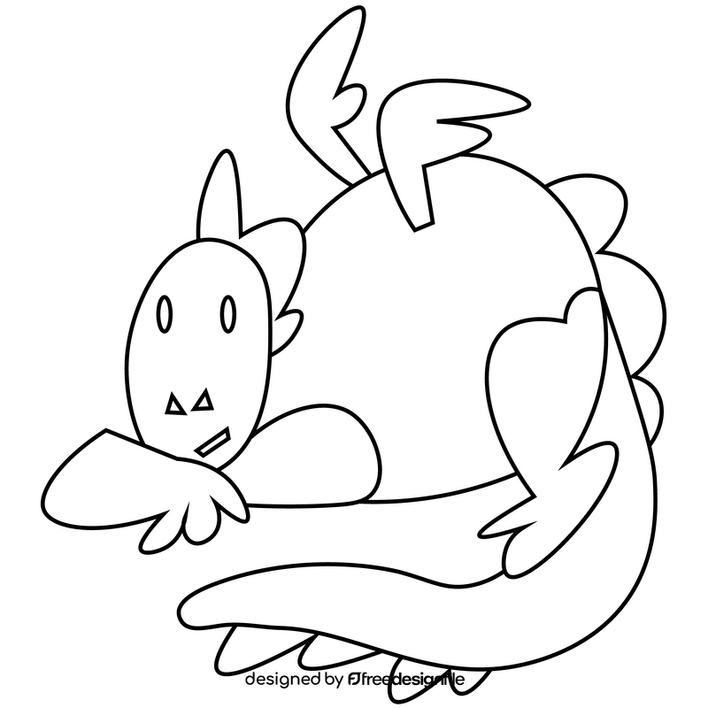 Dragon lying black and white clipart