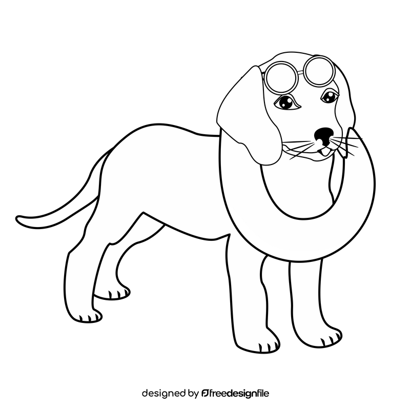 Beagle dog at the beach black and white clipart