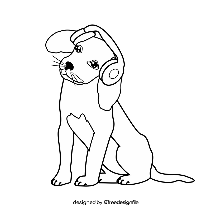 Beagle dog listening to music illustration black and white clipart ...