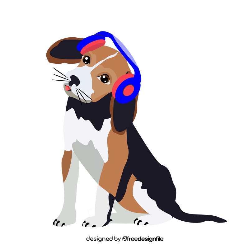 Beagle dog listening to music illustration clipart