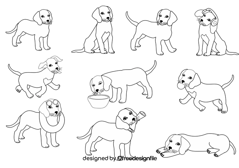 Beagle dogs black and white vector