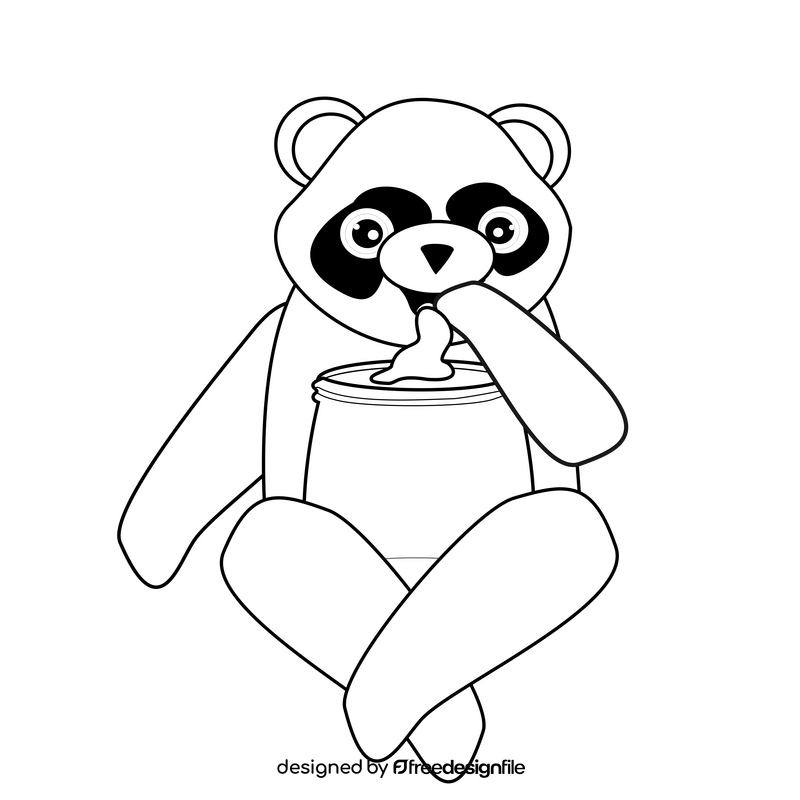 Cartoon panda eating honey black and white clipart