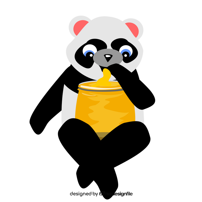 Cartoon panda eating honey clipart