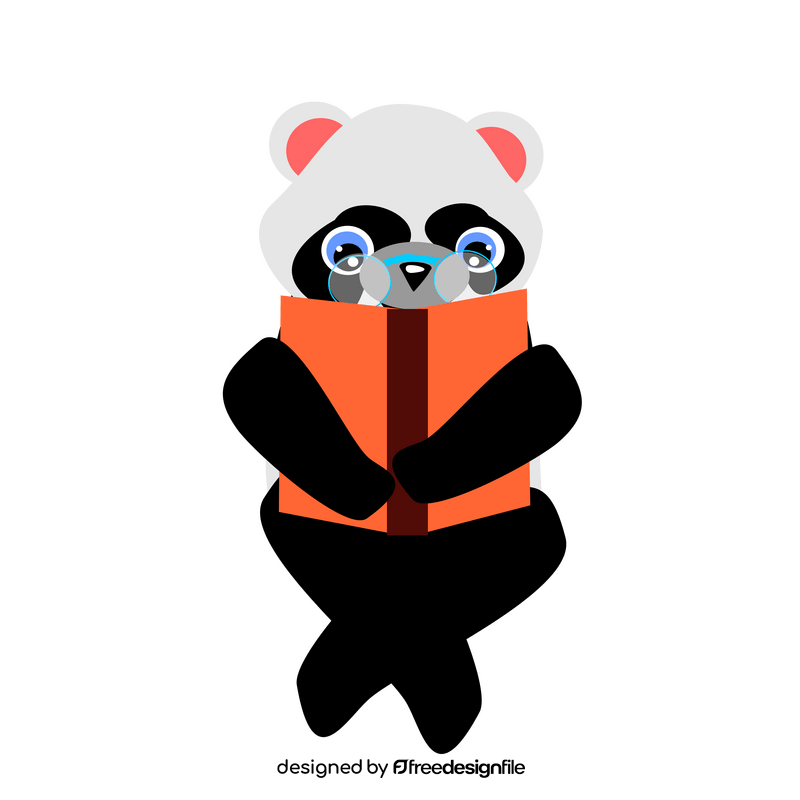 Panda reading a book drawing clipart