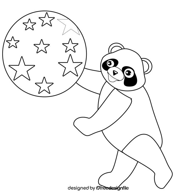 Baby panda playing ball illustration black and white clipart