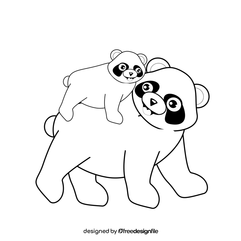 Cartoon panda bear with baby black and white clipart