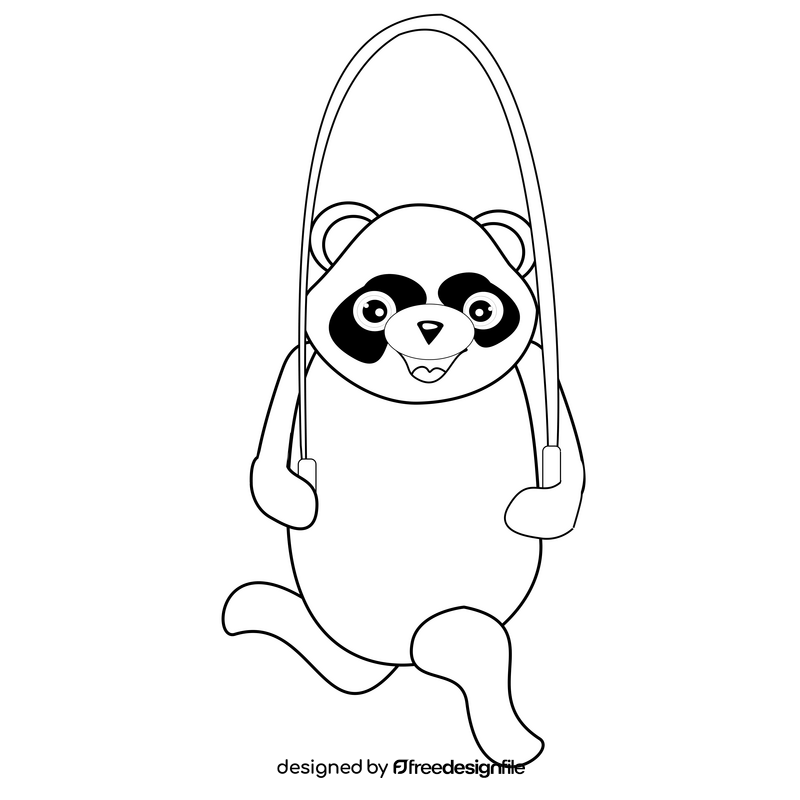 Free panda jumping rope black and white clipart