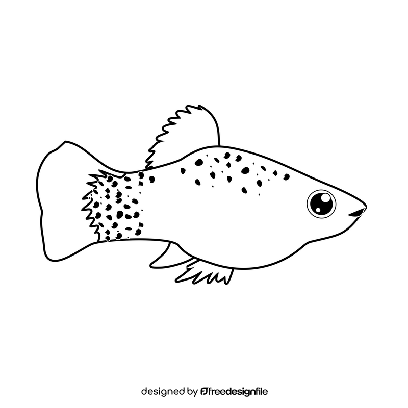 Black spotted tropical fish drawing black and white clipart