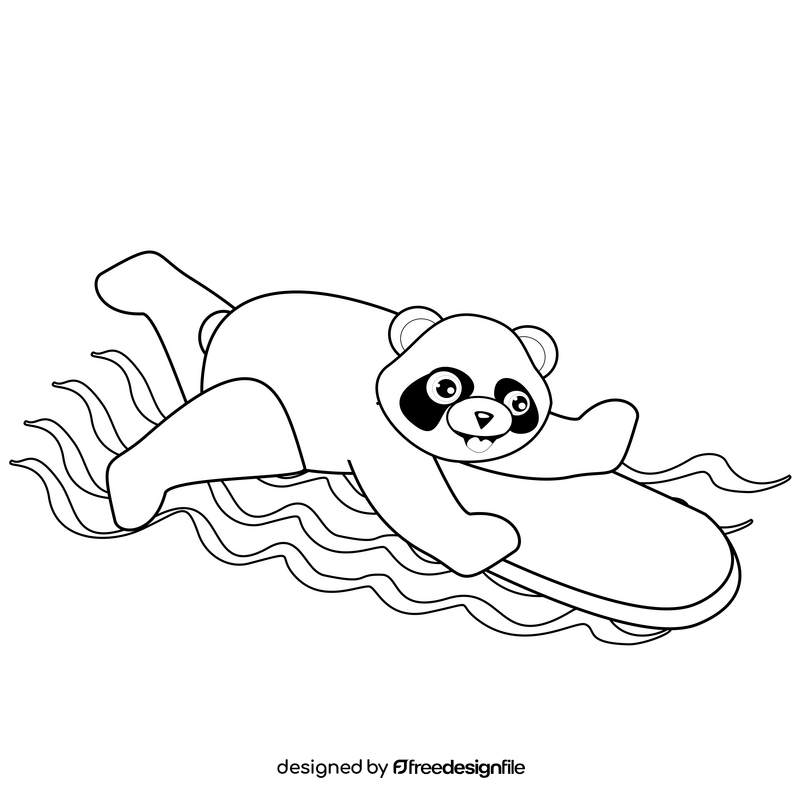 Panda bear swimming black and white clipart