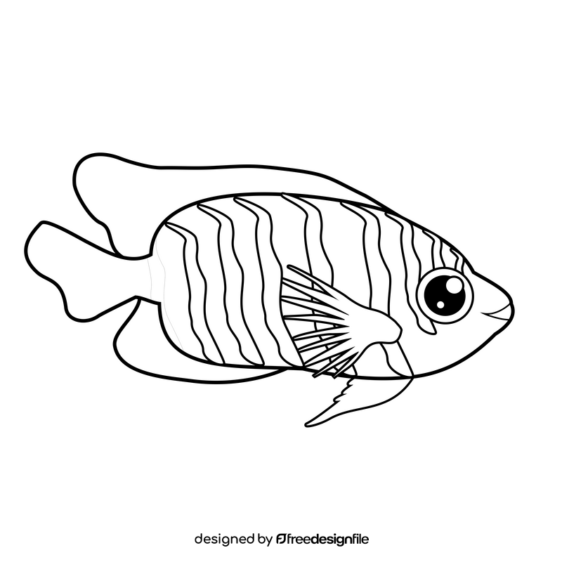 Striped tropical fish cartoon black and white clipart vector free download