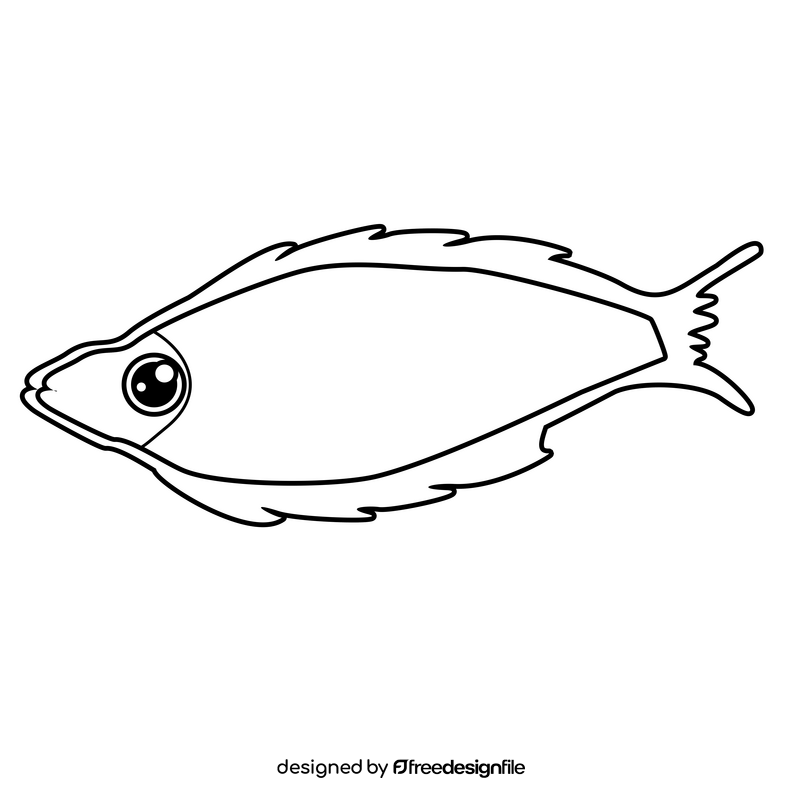 Cartoon tropical fish black and white clipart