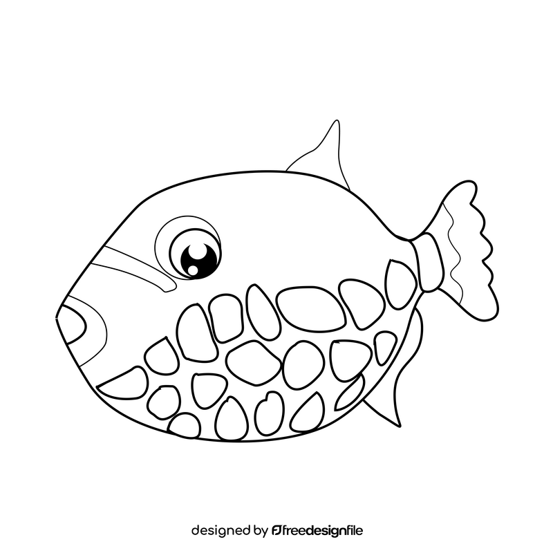 Spotted navy tropical fish black and white clipart