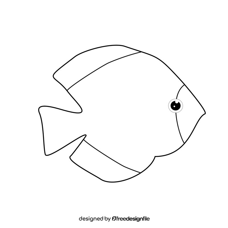 Red tropical fish drawing black and white clipart
