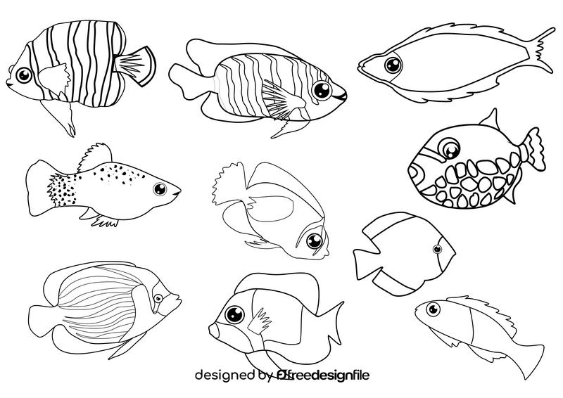 Tropical fishes black and white vector
