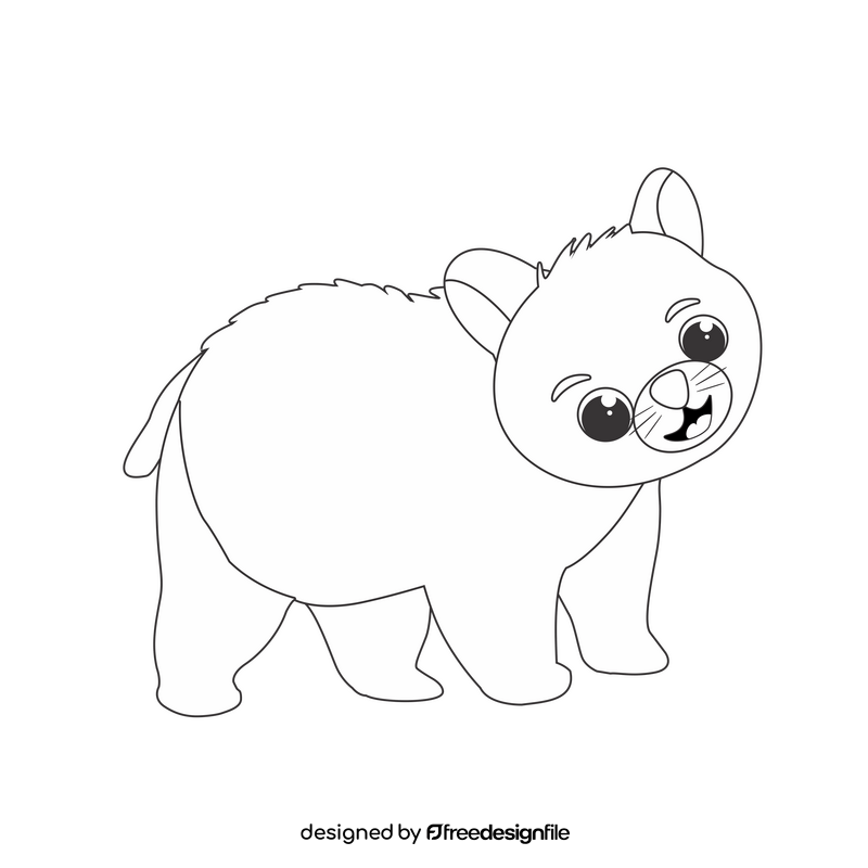 Baby bear cartoon black and white clipart